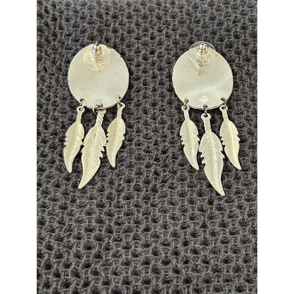 Montana Silversmiths Dangle Feathers Stud Horseman Earrings Western Silver Plate - Picture 2 of 8